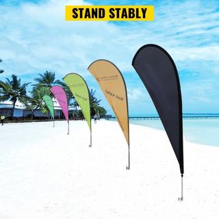 Polo de Bandera Publicitaria, 10 x Paquetes de Bandera de Pluma con Punta de Tierra, Conjuntos de Polo de Bandera Sin Viento de 16 pies con Estaca de Montaje en Tierra, Kit de Polo de Bandera Swoo...