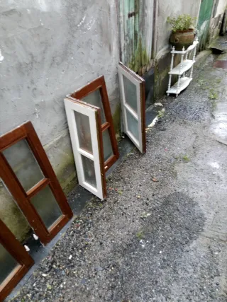 Lote ventanas madera castaño con cristal,opaco,