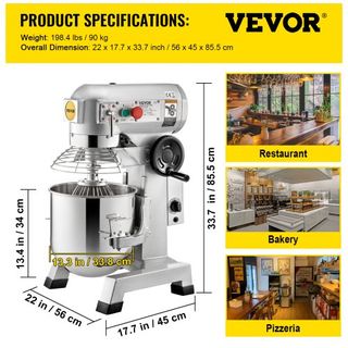 Batidora Comercial, Tazón de Acero Inoxidable de 28.4 L, Batidora Eléctrica de 1500W de Alta Dureza con 3 Velocidades Ajustables 108/199/382 RPM, Incluye Gancho para Masa y Batidor, Perfecta para ...