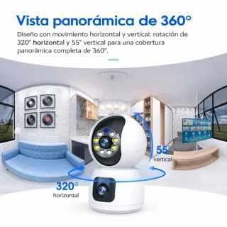 Cámara seguridad WiFi doble lente 1080P microSD