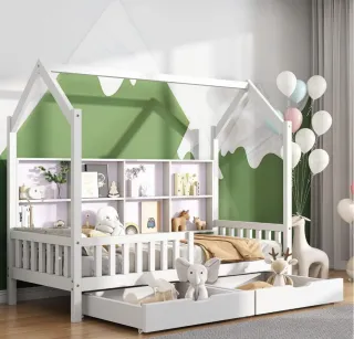 Cama infantil con cajones y estantería