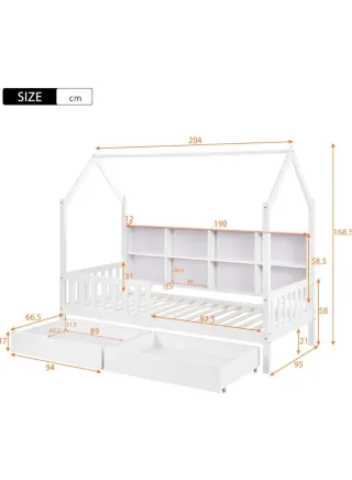 Cama infantil con cajones y estantería