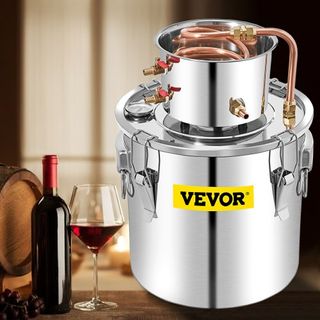 Alambique, destilador de agua y alcohol de acero inoxidable de 50L con condensador, caldera para hacer vino de 13.2Gal con tubo de cobre, kit de elaboración casera con termómetro incorporado para ...