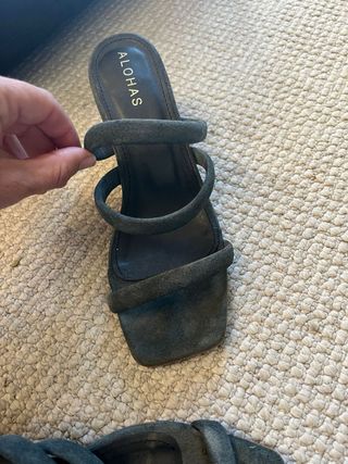 Mules Alohas ante tacón bloque gris/verde azulado