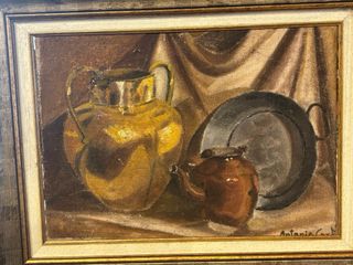 Cuadro bodegón jarrón y plato