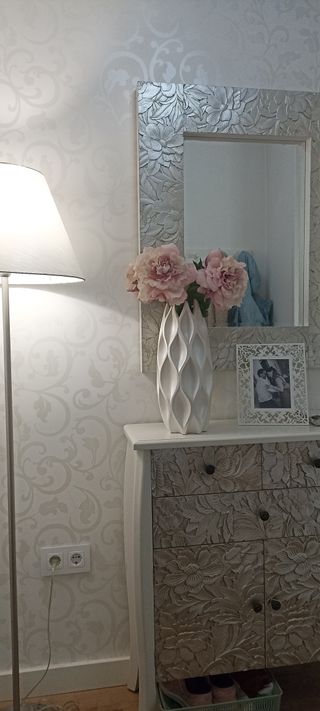 Conjunto Mueble Entrada Plata y Blanco(NO ENVÍOS)