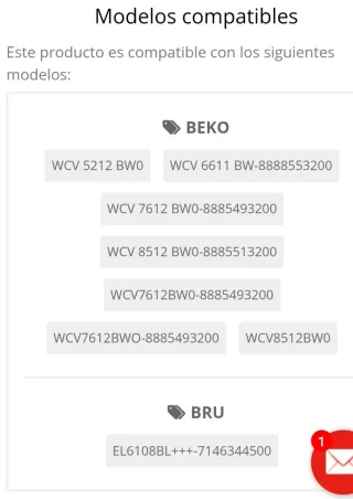 Bisagra repuesto lavadoras Beko o Bru