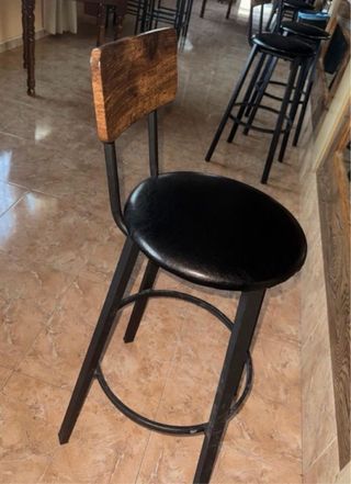 Taburete alto madera y piel