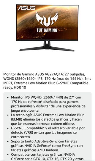 Monitor Gaming ASUS VG27AQ1A 27 WQHD