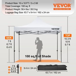 Tienda de Carpa Plegable de 304.8 x 304.8 cm, Gazebo de Patio al Aire Libre con Paredes Laterales Desmontables y Bolsa con Ruedas, Refugio Instantáneo Resistente a los Rayos UV y al Agua para Fies...