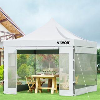 Tienda de Carpa Plegable de 304.8 x 304.8 cm, Gazebo de Patio al Aire Libre con Paredes Laterales Desmontables y Bolsa con Ruedas, Refugio Instantáneo Resistente a los Rayos UV y al Agua para Fies...