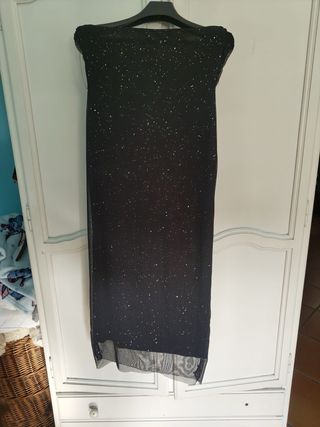 Vestido largo brillante sin tirantes