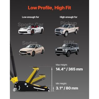 Gato de Piso, Gato de Piso de Perfil Bajo de 1.5 Toneladas, Gato de Piso de Carreras de Aluminio y Acero con Bomba de Elevación Rápida de Doble Pistón, Rango de Elevación del Gato de Piso 80 mm-365 mm