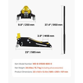 Gato de Piso, Gato de Piso de Perfil Bajo de 1.5 Toneladas, Gato de Piso de Carreras de Aluminio y Acero con Bomba de Elevación Rápida de Doble Pistón, Rango de Elevación del Gato de Piso 80 mm-365 mm