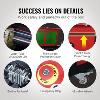 Grabador láser CO2 de 50W, 30 x 51 cm (12 x 20 in), máquina cortadora láser de 500 mm/s (19.7 IPS) con asistencia de aire de doble paso, compatible con LightBurn, CorelDRAW, AutoCAD, Windows, Mac ...