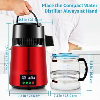 Destilador de Agua de 4 L, 1 L/H, Máquina de Agua Destilada de 750W con Configuración de Temporizador de 0-99 H, Pantalla de Temperatura, Destilador de Acero Inoxidable de Encimera con Jarra de Vi...