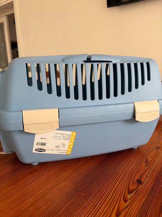 Transportín para mascotas azul y beige