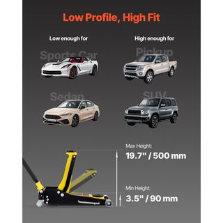 Gato de Piso, Gato de Piso de Perfil Bajo de 3 Toneladas, Gato de Piso de Carreras de Aluminio y Acero con Bomba de Elevación Rápida de Doble Pistón, Rango de Elevación del Gato de Piso 90 mm-500 mm