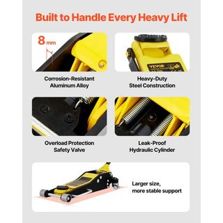 Gato de Piso, Gato de Piso de Perfil Bajo de 3 Toneladas, Gato de Piso de Carreras de Aluminio y Acero con Bomba de Elevación Rápida de Doble Pistón, Rango de Elevación del Gato de Piso 90 mm-500 mm
