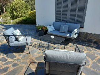 Conjunto 2 sillones, sofá y mesa exterior