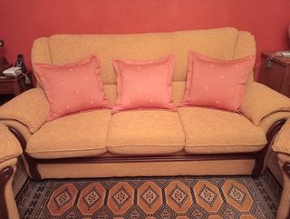 Tresillo madera y tela nuevo