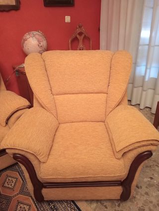 Tresillo madera y tela nuevo