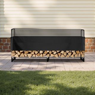 Soporte para leña exterior de 2.4 m con cubierta, 244 cm x 36 cm x 117 cm, soporte para leña de alta resistencia y cubierta impermeable de Oxford 600D para chimenea, patio, almacenamiento de leña ...