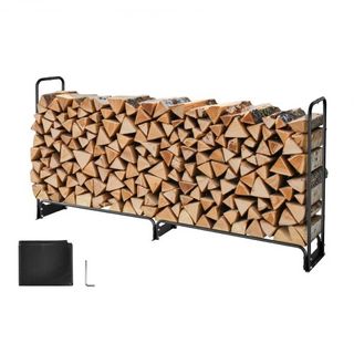 Soporte para leña exterior de 2.4 m con cubierta, 244 cm x 36 cm x 117 cm, soporte para leña de alta resistencia y cubierta impermeable de Oxford 600D para chimenea, patio, almacenamiento de leña ...