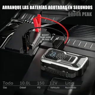 Arrancador Batería y Compresor 6000A 2 en 1