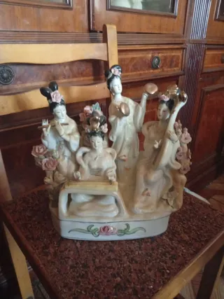 Figura Geishas Música Flores Porcelana