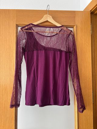 Camiseta Morgan Morada Encaje Manga Larga