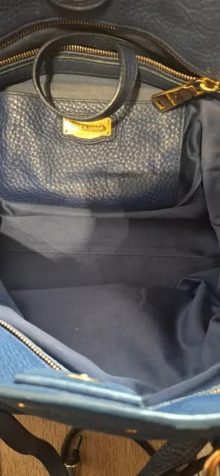 Borsa shopper Miu Miu blu in pelle