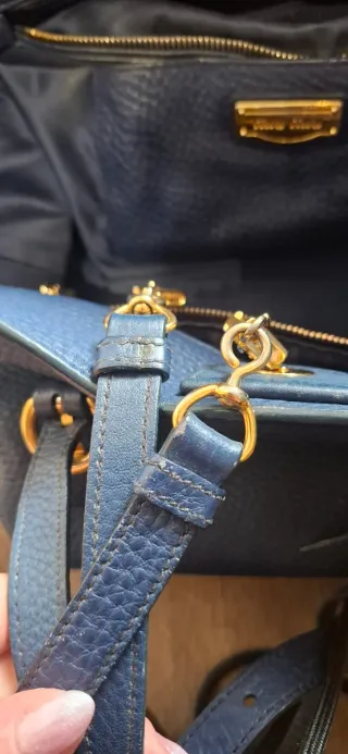 Borsa shopper Miu Miu blu in pelle