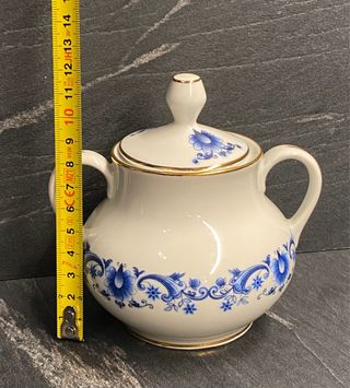 Zuccheriera Limoges porcellana bianca e blu