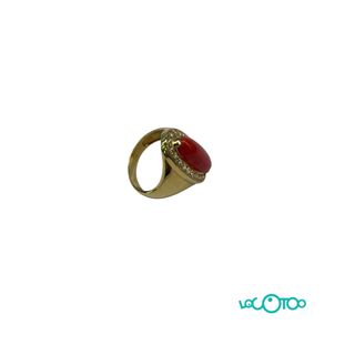 Anillo Oro 18k y Coral Ovalado