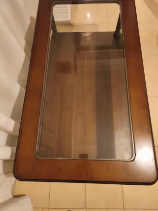 Juego 2 mesas bajas madera y cristal