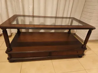 Juego 2 mesas bajas madera y cristal