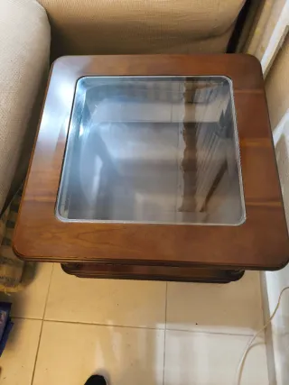 Juego 2 mesas bajas madera y cristal