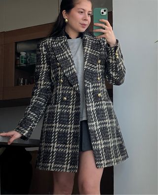 Blazer Zara Tweed Entallado Botones Dorados