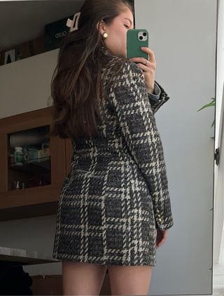 Blazer Zara Tweed Entallado Botones Dorados