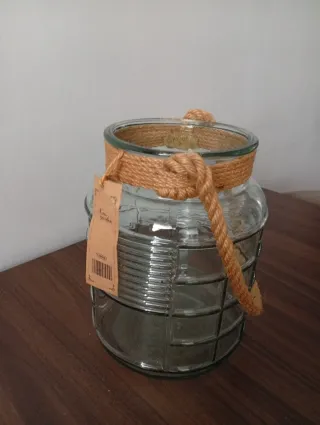 Vaso decorativo in vetro con corda