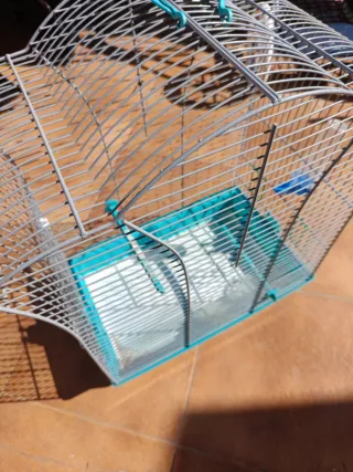 Jaula pájaros usado mediana azul y blanco