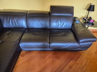 Divano angolare in pelle nero/marrone