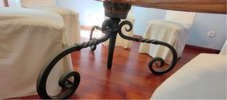 Mesa Rústica Rueda Carro Cristal Madera y hierro