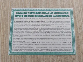 TARJETA DE REGISTRO ESPAÑOL JUEGOS NINTENDO 64