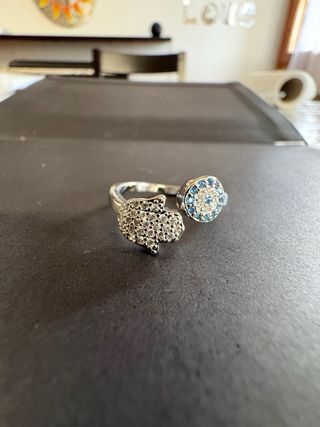 Anello Hamsa Mano Occhio Allah 925 Zirconi