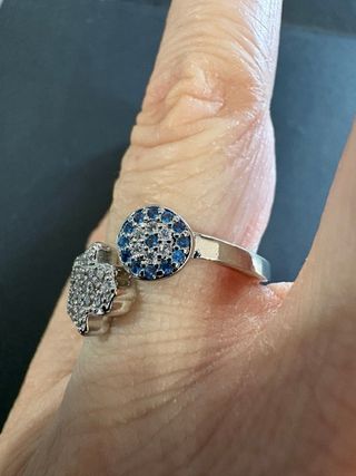 Anello Hamsa Mano Occhio Allah 925 Zirconi