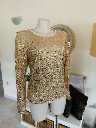 Top fiesta lentejuelas dorado glamour