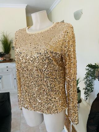 Top fiesta lentejuelas dorado glamour