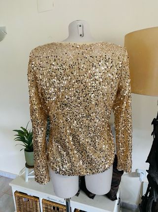 Top fiesta lentejuelas dorado glamour